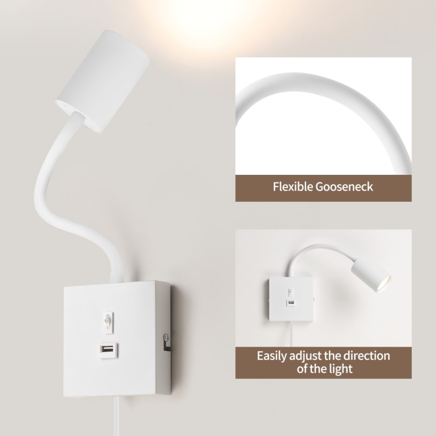 Immax NEO 08296L - Nástěnná lampa s USB PUNTO 1xGU10/9W/230V bílá