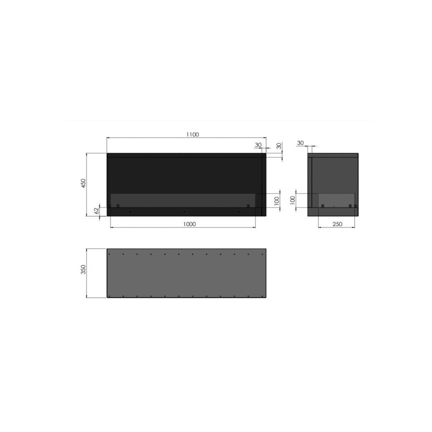 InFire - Rohový BIO krb 110x45 cm 3kW černá