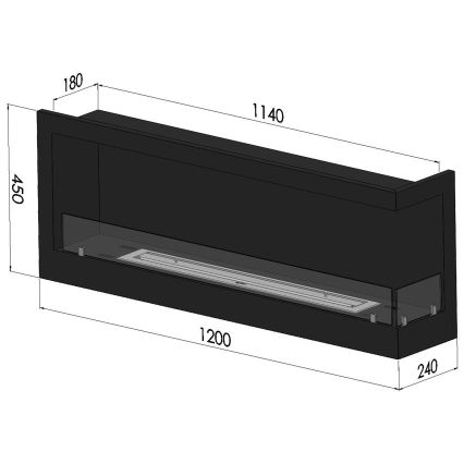 InFire - Rohový BIO krb 45x120 cm 3kW černá