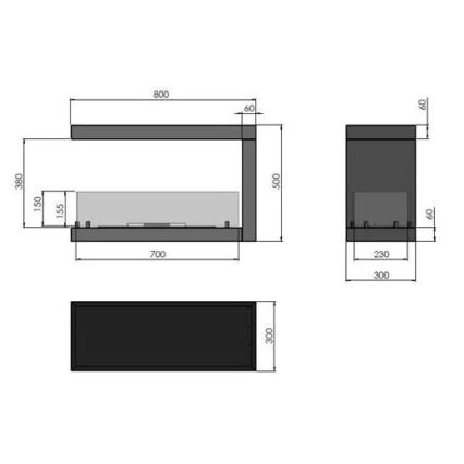 InFire - Rohový BIO krb 80x50 cm 3kW oboustranný