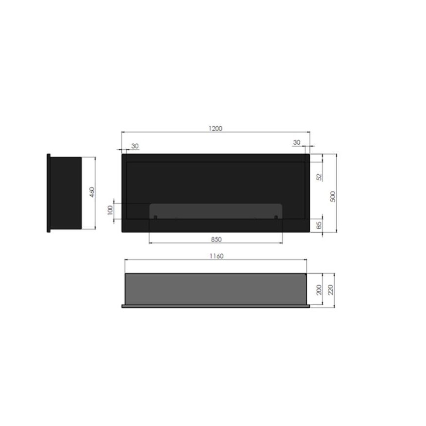 InFire - Vestavěný BIO krb 120x50 cm 3kW černá