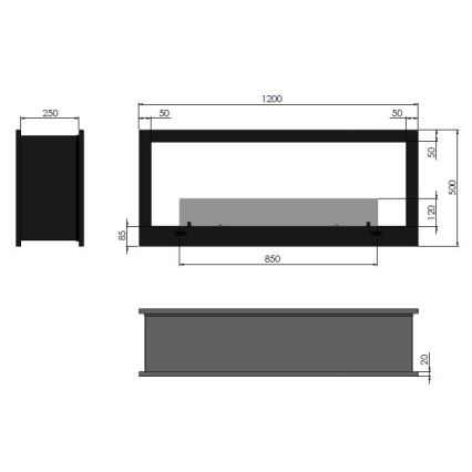 InFire - Vestavěný BIO krb 120x50 cm 3kW oboustranný