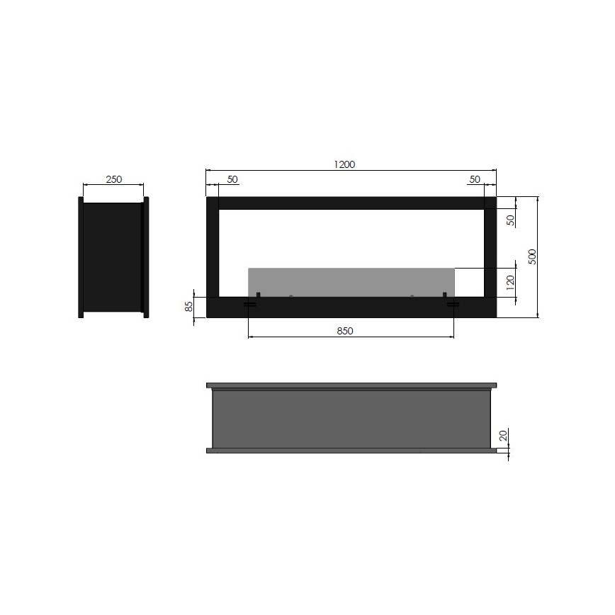 InFire - Vestavěný BIO krb 120x50 cm 3kW oboustranný