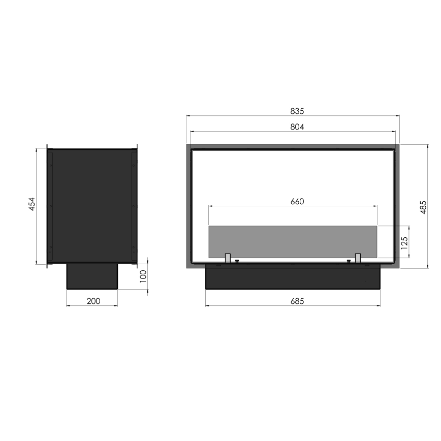 InFire - Vestavěný BIO krb 48,5x83,5 cm 3,5kW černá