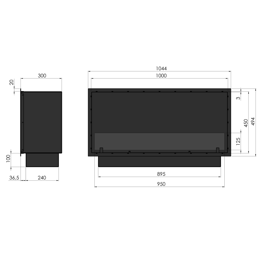 InFire - Vestavěný BIO krb 49,4x104,4 cm 6kW černá