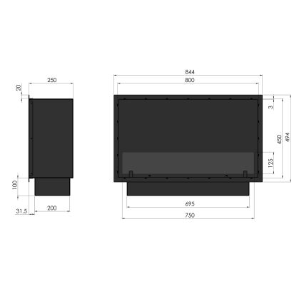 InFire - Vestavěný BIO krb 49,4x84,4 cm 3,5kW černá