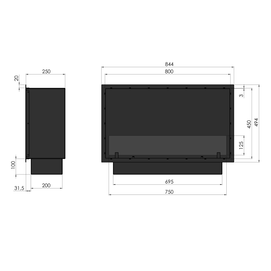 InFire - Vestavěný BIO krb 49,4x84,4 cm 3,5kW černá