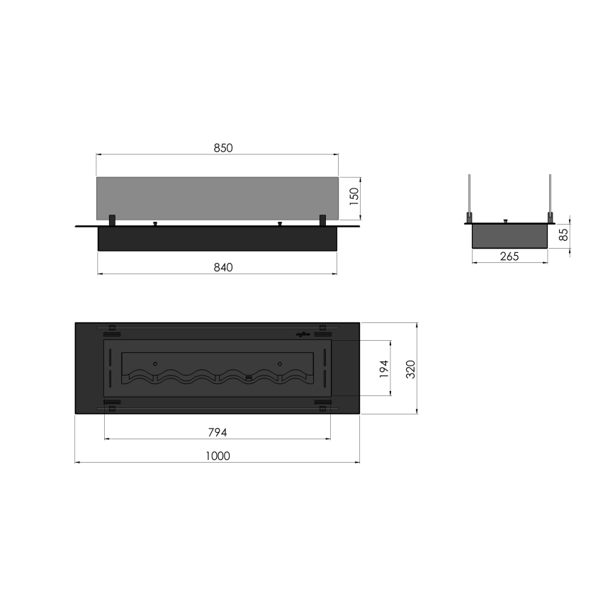 InFire - Vestavěný BIO krb 8,5x100 cm 6kW černá