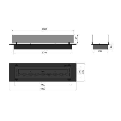InFire - Vestavěný BIO krb 8,5x120 cm 6kW černá