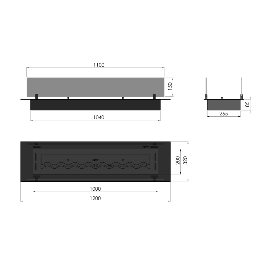 InFire - Vestavěný BIO krb 8,5x120 cm 6kW černá