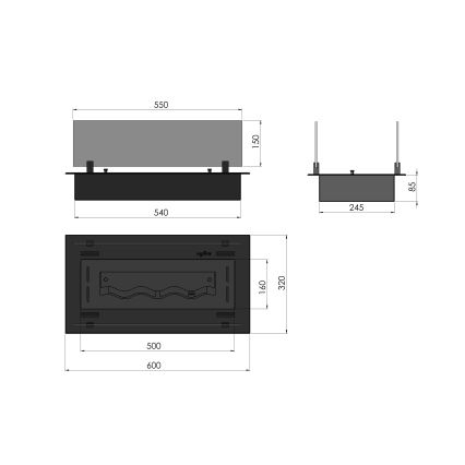 InFire - Vestavěný BIO krb 8,5x60 cm 3,5kW černá