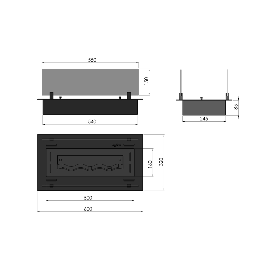 InFire - Vestavěný BIO krb 8,5x60 cm 3,5kW černá