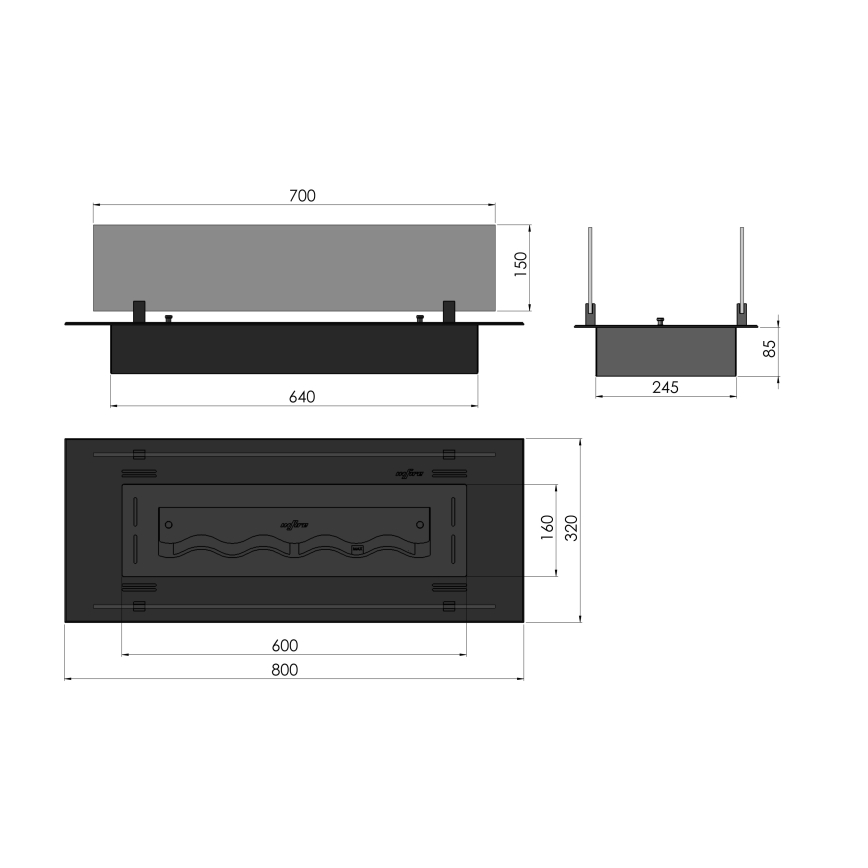 InFire - Vestavěný BIO krb 8,5x80 cm 3,5kW černá