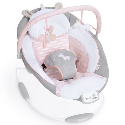 Ingenuity - Dětské vibrující lehátko s melodií FLORA THE UNICORN 3xC