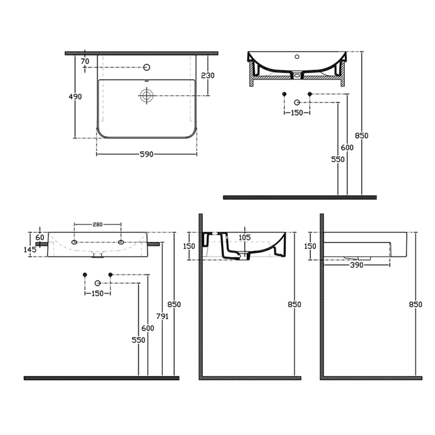 Isvea - Polozápustné umyvadlo SOTT AQUA 59x49 cm keramika/bílá