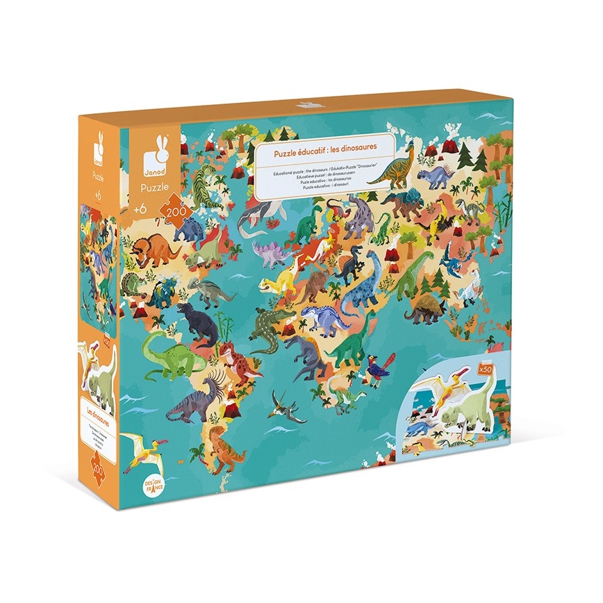 Janod - Dětské vzdělávací puzzle 200 ks dinosauři