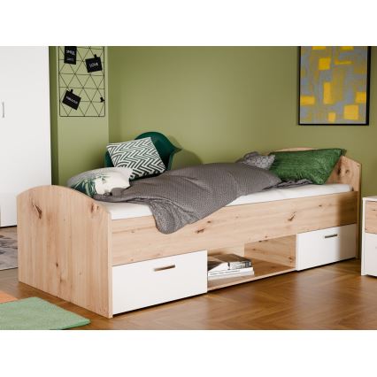 Jednolůžková postel s úložným prostorem URO 90x200 cm dub artisan/bílá