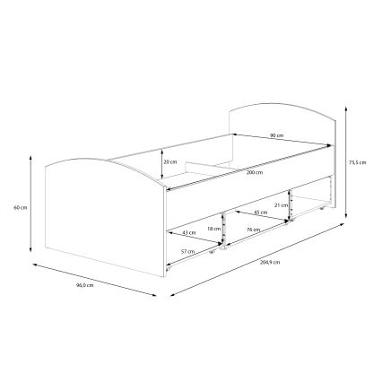 Jednolůžková postel s úložným prostorem URO 90x200 cm dub artisan/bílá