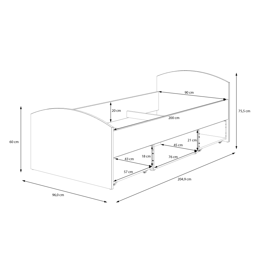 Jednolůžková postel s úložným prostorem URO 90x200 cm dub artisan/bílá