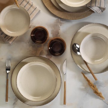 Jídelní sada 12 ks béžová/porcelán