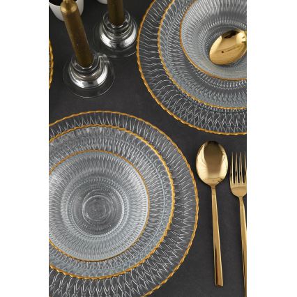 Jídelní sada 12 ks čirá/zlatá/sklo