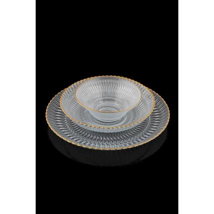 Jídelní sada 12 ks čirá/zlatá/sklo