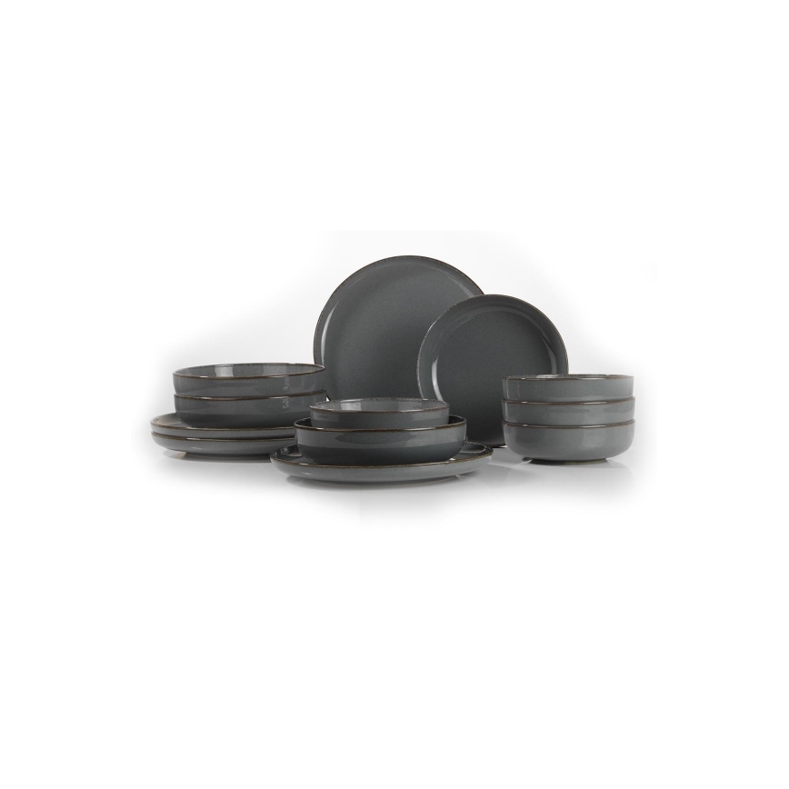 Jídelní sada 12 ks šedá/porcelán
