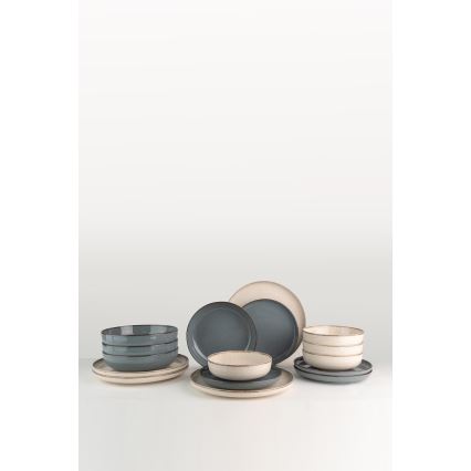 Jídelní sada 16 ks béžová/modrá/porcelán