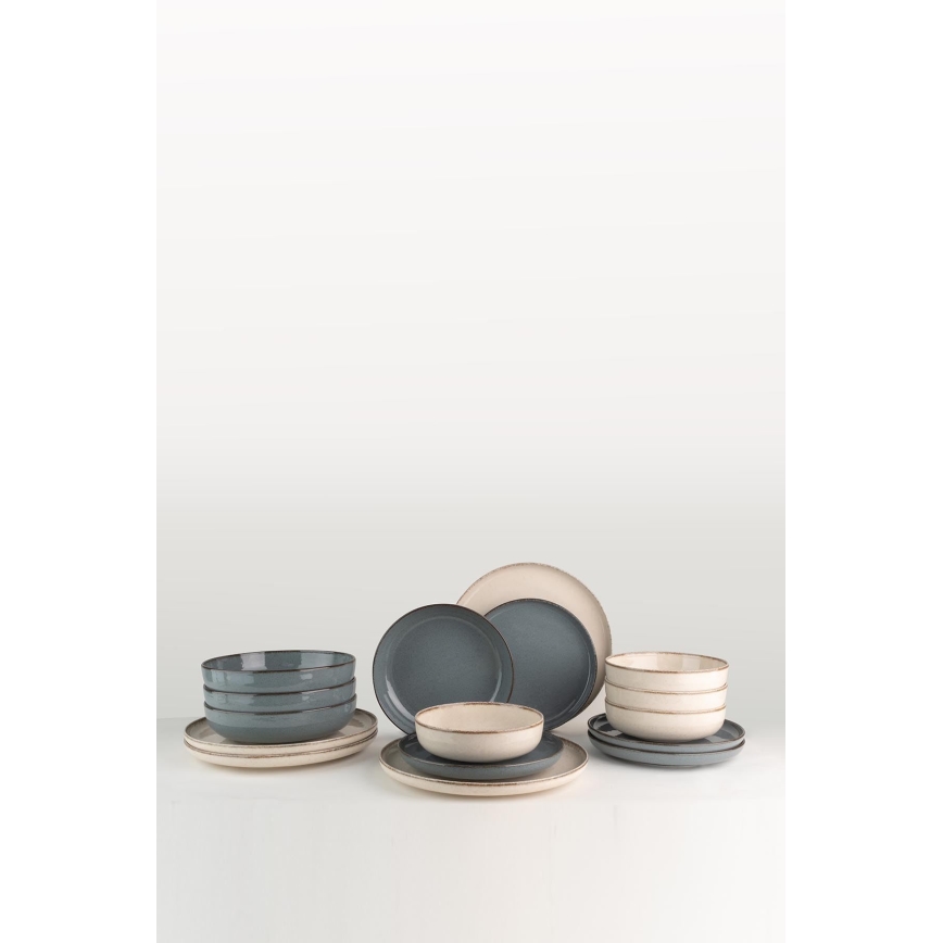 Jídelní sada 16 ks béžová/modrá/porcelán