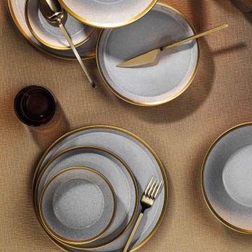 Jídelní sada 16 ks šedá/zlatá/porcelán