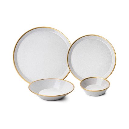 Jídelní sada 16 ks šedá/zlatá/porcelán