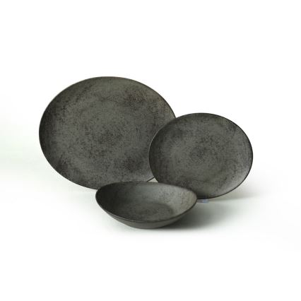 Jídelní sada 18 ks antracit/zelená/kamenina