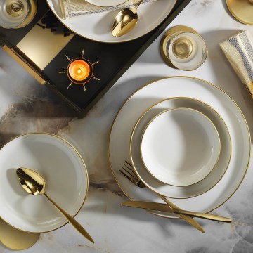 Jídelní sada 18 ks béžová/zlatá/porcelán