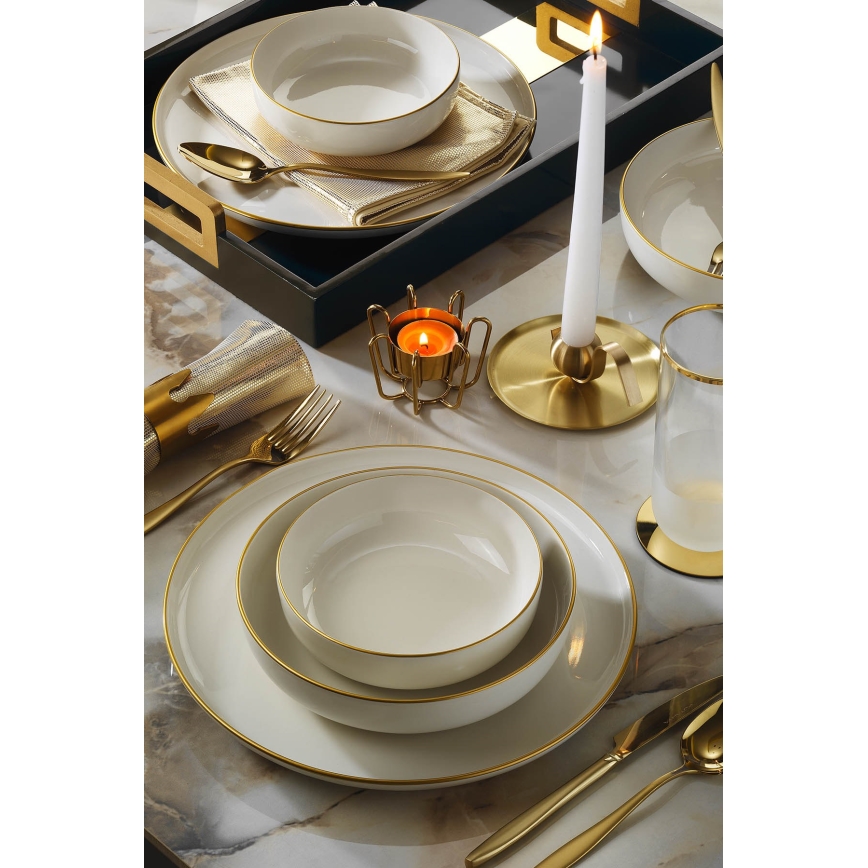 Jídelní sada 18 ks béžová/zlatá/porcelán