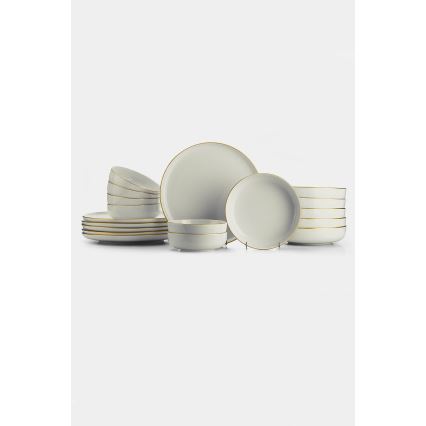 Jídelní sada 18 ks béžová/zlatá/porcelán
