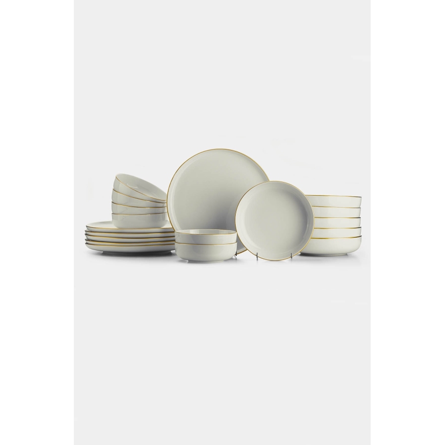 Jídelní sada 18 ks béžová/zlatá/porcelán