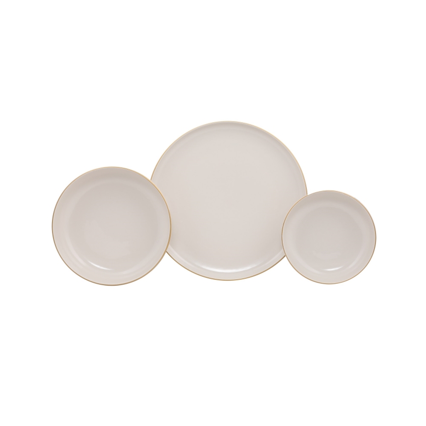 Jídelní sada 18 ks béžová/zlatá/porcelán