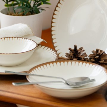 Jídelní sada 18 ks bílá/hnědá/porcelán