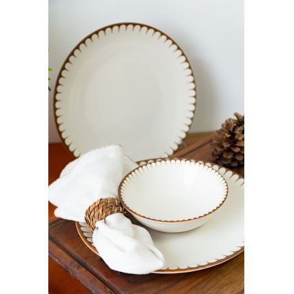 Jídelní sada 18 ks bílá/hnědá/porcelán