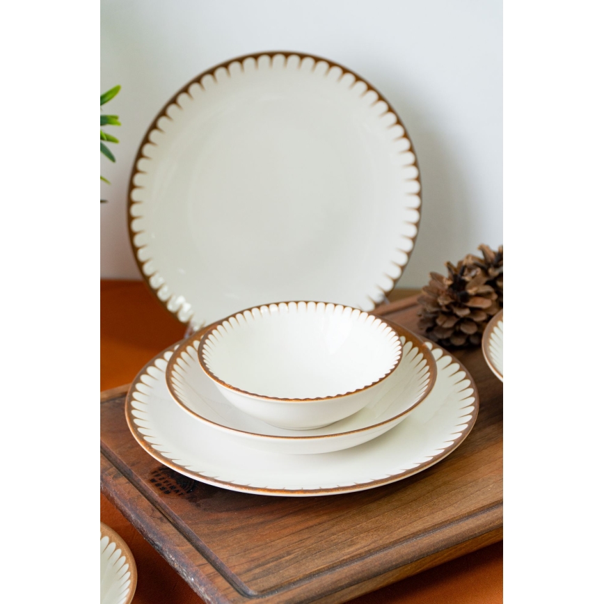 Jídelní sada 18 ks bílá/hnědá/porcelán