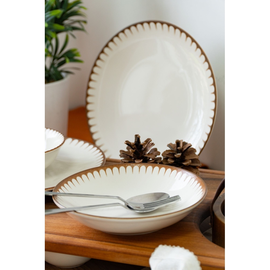Jídelní sada 18 ks bílá/hnědá/porcelán