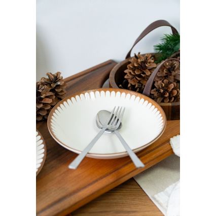 Jídelní sada 18 ks bílá/hnědá/porcelán