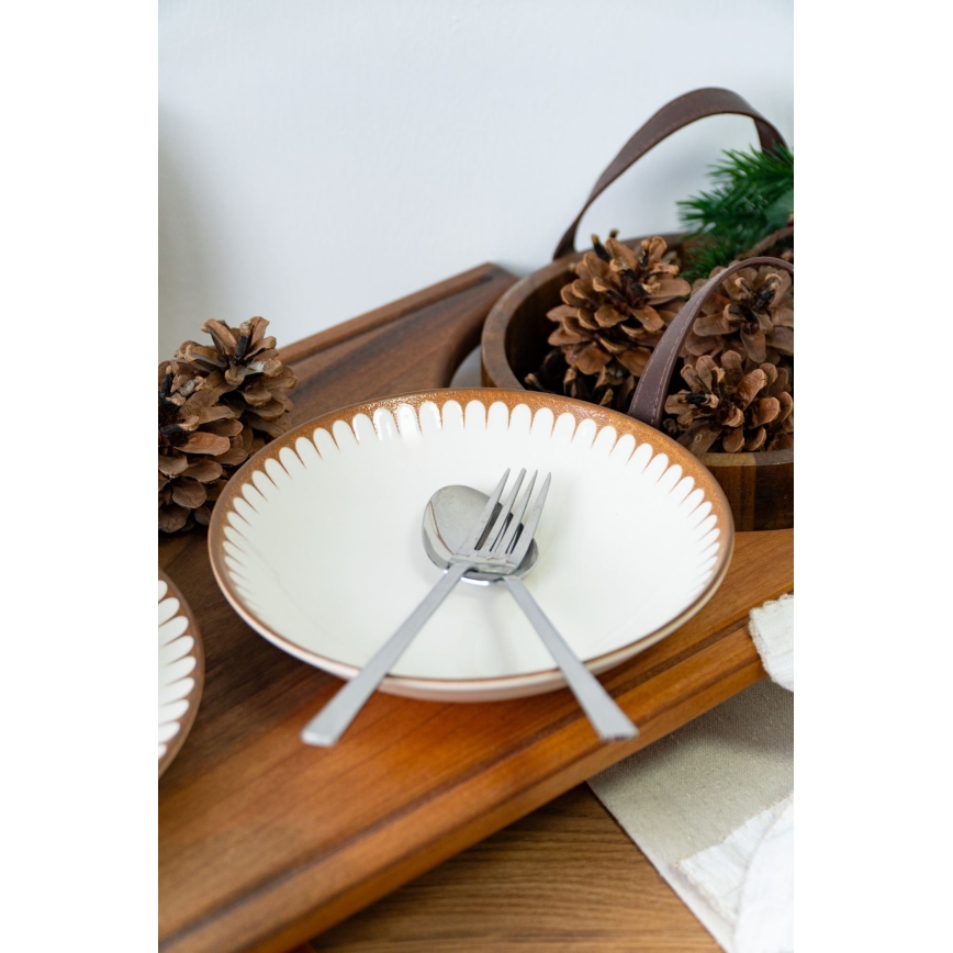 Jídelní sada 18 ks bílá/hnědá/porcelán