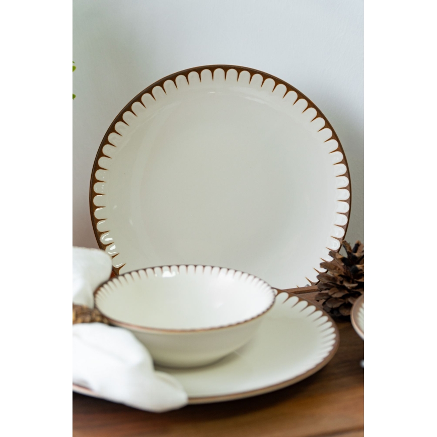 Jídelní sada 18 ks bílá/hnědá/porcelán