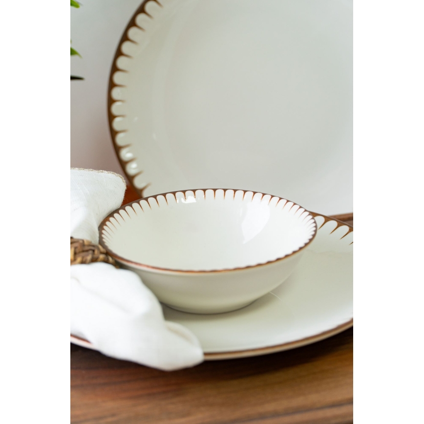 Jídelní sada 18 ks bílá/hnědá/porcelán