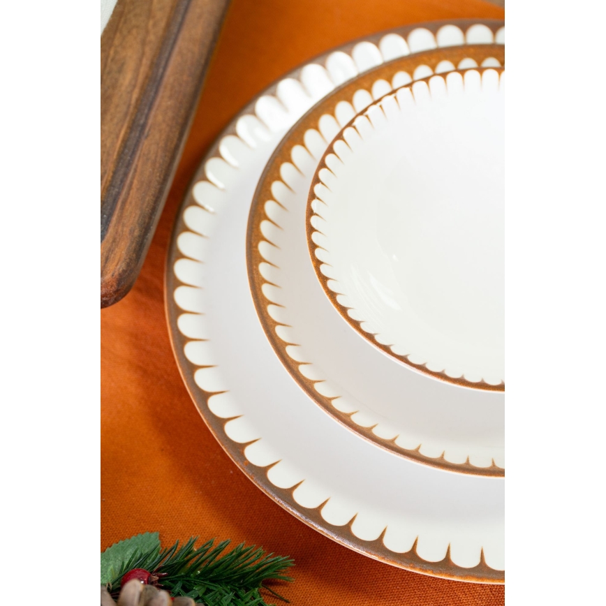 Jídelní sada 18 ks bílá/hnědá/porcelán