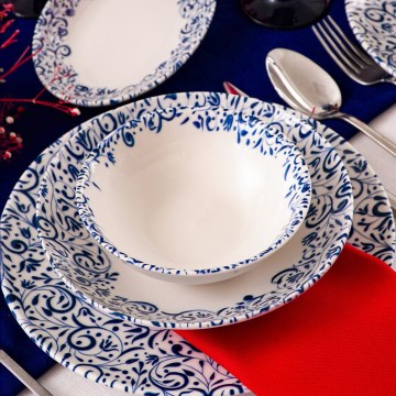 Jídelní sada 18 ks bílá/modrá/porcelán