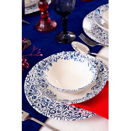 Jídelní sada 18 ks bílá/modrá/porcelán