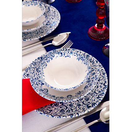 Jídelní sada 18 ks bílá/modrá/porcelán