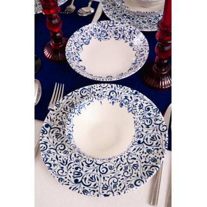 Jídelní sada 18 ks bílá/modrá/porcelán